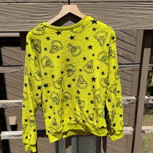 EUC The Grinch Charteuse Geen Long-Sleeve Fuzzy Sweatshirt